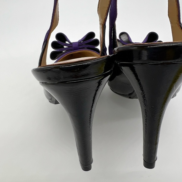 J Renee Marva Slingback Size 7 M Black Patent Leather Purple Bow - Picture 8 of 16